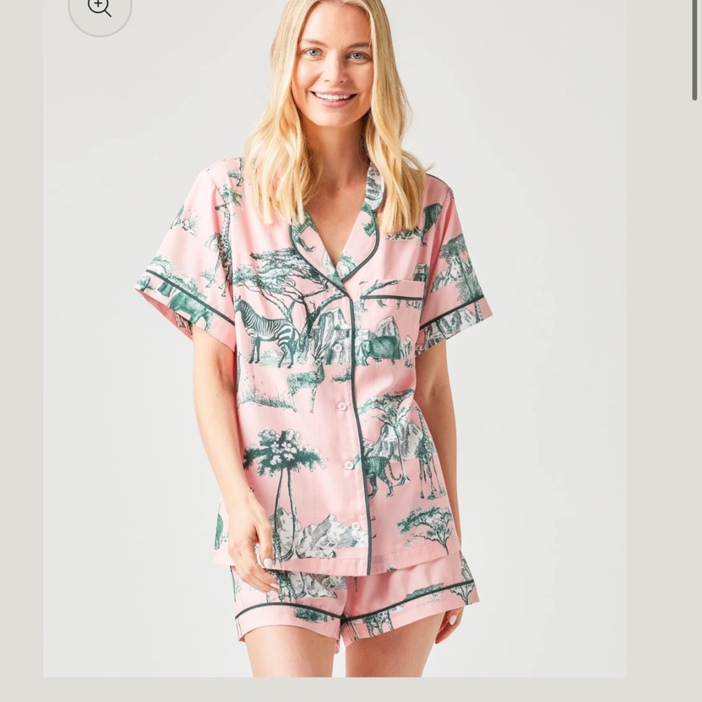 Katie Kime Safari Toile Pajama Set Pink and Green